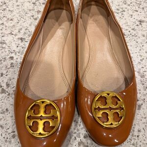 Tory Burch Tan Flats with Gold Emblem